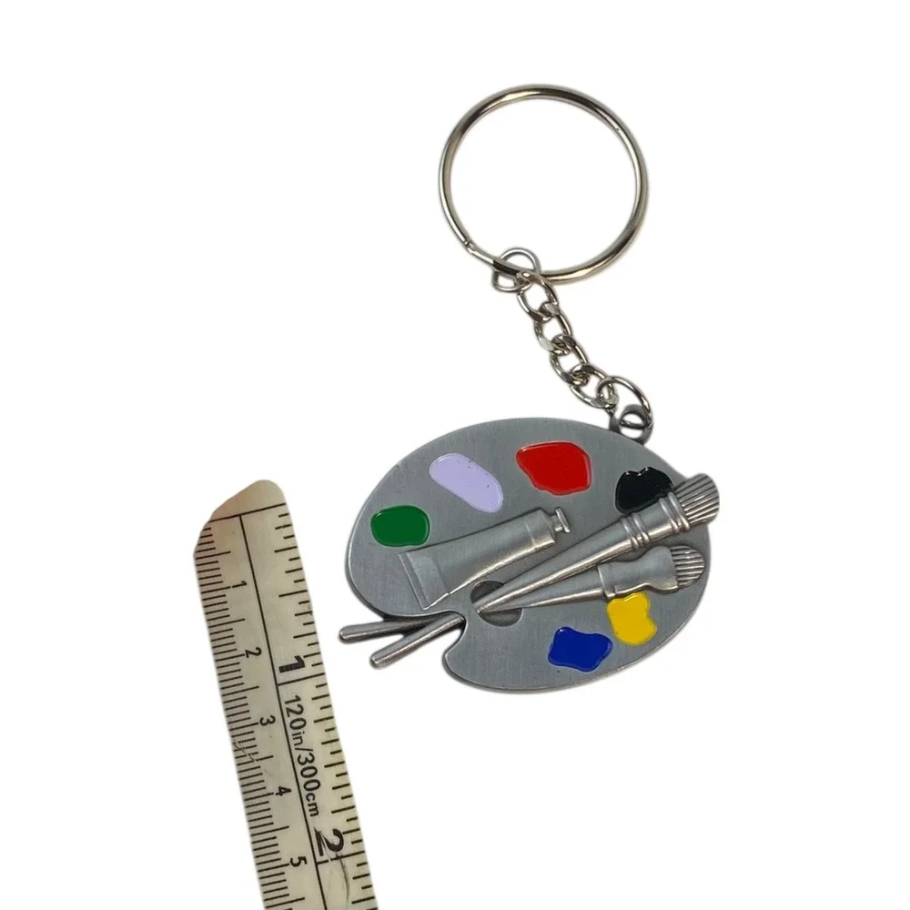 Artist Palette Keychain Silver‎ Tone Paint Brush Tube Color Keychain E14Q